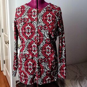 Liz & Me Red, Black & White Print LS Cardigan